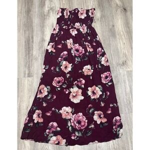Be‎ Cool Strapless Maxi Dress Floral Burgundy Pink Summer Casual Sundress